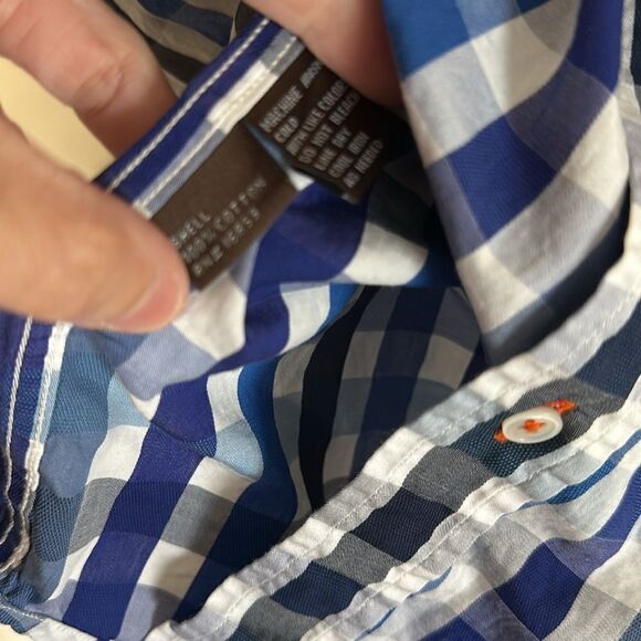 J. Mclaughlin Shirt Men Medium Button Up Long Sleeve blue checkered casual - Picture 6 of 6